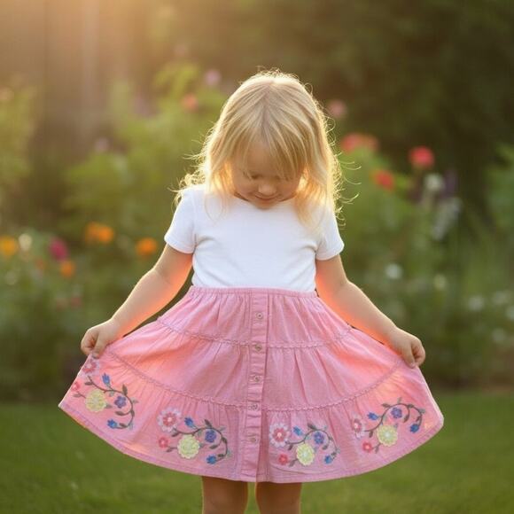 Mini Boden Other - Mini Boden Girls Skirt Pink Embroidered Floral Tiered Size 7-8